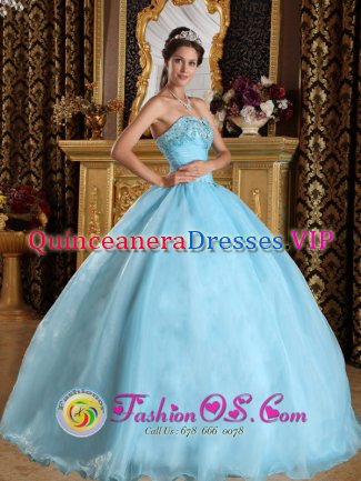 Aqua Blue For Beautiful Quinceanera Dress With Sweetheart Organza Beading ball gown in Burnet Texas/TX
