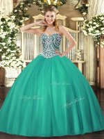 Sweetheart Sleeveless Quinceanera Dress Floor Length Beading Turquoise Tulle