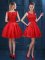 High End Scoop Ruffled Mini Length A-line Sleeveless Red Quinceanera Dama Dress Zipper