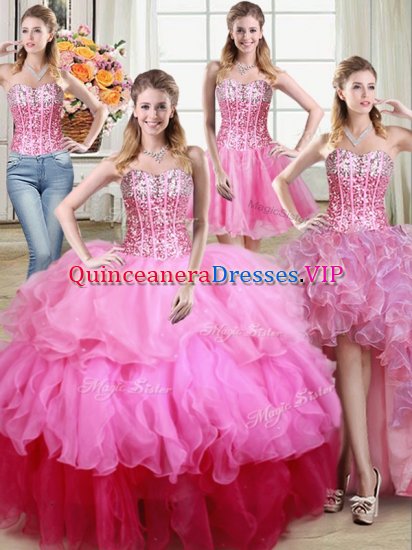 Lovely Four Piece Multi-color Ball Gowns Organza Sweetheart Sleeveless Ruffles and Sequins Floor Length Lace Up Quinceanera Gowns - Click Image to Close