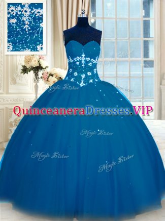 Glamorous Navy Blue Sweet 16 Quinceanera Dress Military Ball and Sweet 16 and Quinceanera with Appliques Sweetheart Sleeveless Lace Up