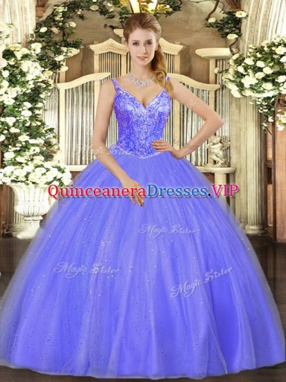 Amazing Sleeveless Floor Length Beading Lace Up Sweet 16 Quinceanera Dress with Lavender - Click Image to Close
