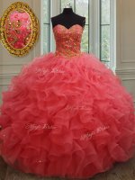 Coral Red Sleeveless Organza Lace Up Party Dress Wholesale for Military Ball and Sweet 16 and Quinceanera(SKU PSSW076BIZ)