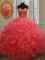 Coral Red Sleeveless Organza Lace Up Party Dress Wholesale for Military Ball and Sweet 16 and Quinceanera