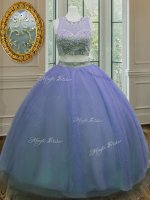 Decent Scoop Lavender Tulle Zipper Ball Gown Prom Dress Sleeveless Floor Length Ruffled Layers and Sashes ribbons