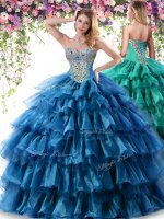 Ruffled Sweetheart Sleeveless Lace Up Quinceanera Dress Teal Organza(SKU YSQD030BIZ)