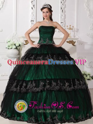 Taffeta and Lace For Dark Green Gorgeous Quinceanera Dress With Ruched Bodice and Appliques in Gainesville Virginia/VA