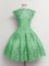 Wonderful A-line Quinceanera Dama Dress Green Scalloped Tulle Cap Sleeves Knee Length Lace Up