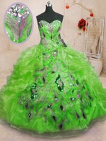 Floor Length Lace Up Quinceanera Dress for Military Ball and Sweet 16 and Quinceanera with Beading and Appliques and Ruffles