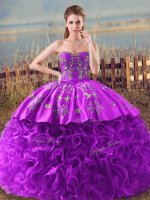 Sleeveless Brush Train Lace Up Embroidery and Ruffles Sweet 16 Quinceanera Dress