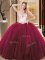 Captivating Wine Red Tulle and Sequined Lace Up 15 Quinceanera Dress Sleeveless Floor Length Embroidery