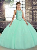 Enchanting Apple Green Tulle Lace Up Sweet 16 Quinceanera Dress Sleeveless Floor Length Embroidery