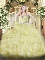 Most Popular Beading and Ruffles Vestidos de Quinceanera Yellow Lace Up Sleeveless Floor Length