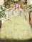 Most Popular Beading and Ruffles Vestidos de Quinceanera Yellow Lace Up Sleeveless Floor Length