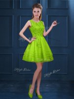 Green Tulle Zipper Scoop Sleeveless Knee Length Quinceanera Court Dresses Lace and Ruffled Layers