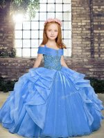 Latest Straps Sleeveless Organza Pageant Dress for Teens Beading and Ruffles Lace Up