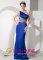 Honolulu Hawaii/HI Stylish Royal Blue Column Quinceanera Dama Dress with One Shoulder Brush Train Taffeta Lepard