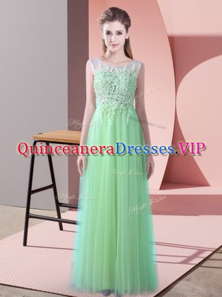 Graceful Brush Train Empire Vestidos de Damas Apple Green Scoop Tulle Sleeveless Zipper