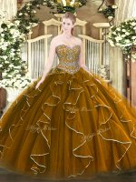 Perfect Sleeveless Beading and Ruffles Lace Up Quince Ball Gowns