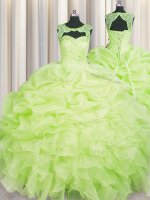 Yellow Green Sweet 16 Dresses Military Ball and Sweet 16 and Quinceanera with Beading and Pick Ups Scoop Sleeveless Lace Up