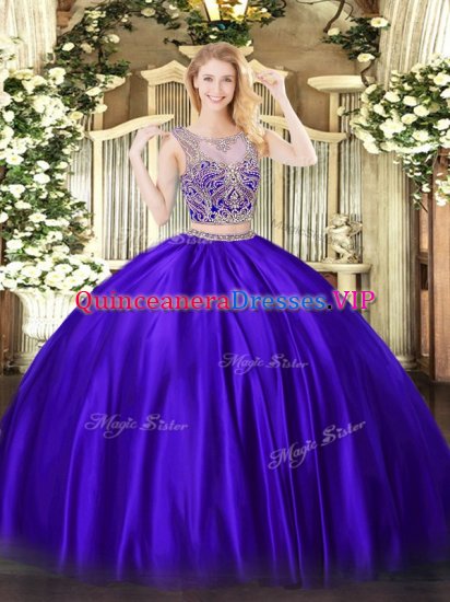 Decent Scoop Sleeveless Satin Quinceanera Dresses Beading Lace Up - Click Image to Close
