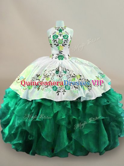 Lovely Dark Green Organza Lace Up Vestidos de Quinceanera Sleeveless Floor Length Embroidery - Click Image to Close
