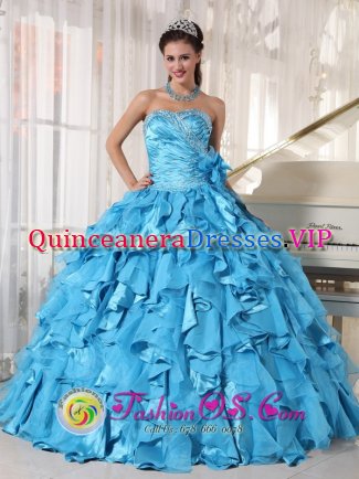 Richmond British Columbia/BC Beautiful Beading Aqua Blue Quinceanera Dress Sweetheart Floor-length Organza and Taffeta Ball Gown