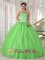Missoula Montana/MT Spring Green Appliques Decorate Quinceanera Dress With Strapless Taffeta and Tulle Ball Gown