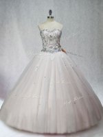 Modern White Lace Up Sweetheart Beading Quinceanera Gown Tulle Sleeveless