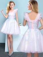 Smart V-neck Sleeveless Lace Up Quinceanera Court Dresses White Tulle