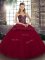 Unique Floor Length Burgundy Quinceanera Gown Tulle Sleeveless Beading and Appliques