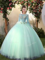 Apple Green Quinceanera Dresses Military Ball and Sweet 16 and Quinceanera with Appliques Scoop Long Sleeves Lace Up