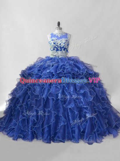 Smart Organza Sleeveless Ball Gown Prom Dress Brush Train and Beading and Ruffles - Click Image to Close