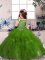 Sleeveless Floor Length Beading and Ruffles Zipper Custom Made Pageant Dress with Olive Green