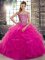 Pretty Fuchsia Off The Shoulder Lace Up Beading and Ruffles Quinceanera Dresses Brush Train Sleeveless