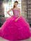 Pretty Fuchsia Off The Shoulder Lace Up Beading and Ruffles Quinceanera Dresses Brush Train Sleeveless
