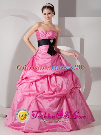 American Fork Utah/UT Rose Pink For Sweetheart Quinceanea Dress With Taffeta Sash and Ruched Bodice Custom Made - Click Image to Close