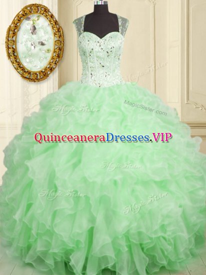 Custom Fit Ball Gown Prom Dress Military Ball and Sweet 16 and Quinceanera with Beading and Ruffles Straps Sleeveless Lace Up - Click Image to Close