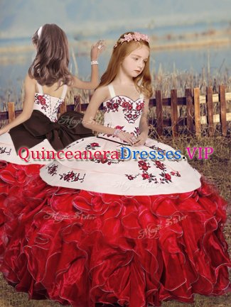 Red Sleeveless Organza Lace Up High School Pageant Dress for Party and Sweet 16 and Wedding Party