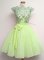 Delicate Yellow Green Cap Sleeves Knee Length Lace and Belt Lace Up Quinceanera Dama Dress