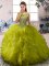 Olive Green Ball Gowns Beading and Ruffles Vestidos de Quinceanera Zipper Organza Sleeveless Floor Length
