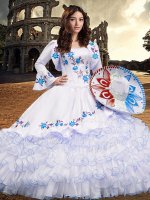 Enchanting Organza Square Long Sleeves Lace Up Embroidery and Ruffled Layers Military Ball Dresses in Baby Blue(SKU XBQD003A-7BIZ)