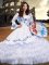 Enchanting Organza Square Long Sleeves Lace Up Embroidery and Ruffled Layers Military Ball Dresses in Baby Blue
