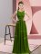 Olive Green Empire Chiffon Scoop Sleeveless Beading and Appliques Floor Length Zipper Dama Dress for Quinceanera
