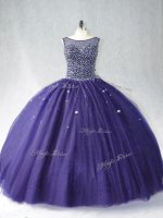 Purple Scoop Zipper Beading Quinceanera Gown Sleeveless