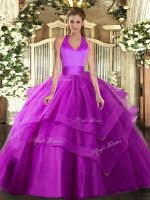 High Quality Floor Length Fuchsia Quinceanera Dresses Tulle Sleeveless Ruffled Layers(SKU SJQDDT1655002-1BIZ)