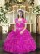 Ball Gowns Custom Made Pageant Dress Fuchsia Straps Tulle Sleeveless Floor Length Lace Up