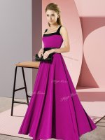Ideal Chiffon Square Sleeveless Zipper Belt Dama Dress in Fuchsia