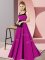 Ideal Chiffon Square Sleeveless Zipper Belt Dama Dress in Fuchsia