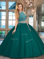 Floor Length Dark Green Vestidos de Quinceanera Scoop Sleeveless Backless